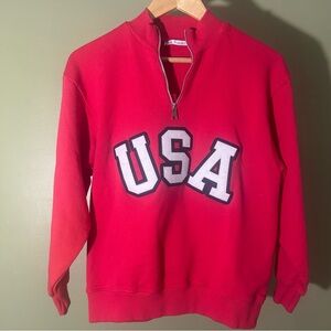 Zara Red USA Sweatshirt Mockneck Athleisure 1/4 Zip Pullover Small